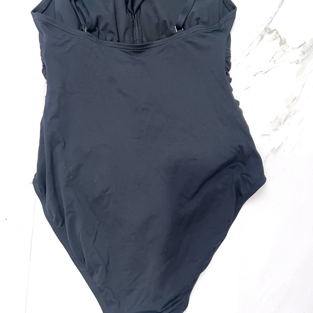 DKNY Black Classic One Piece halter swimsuit ruffle front‎ detail 6 - Picture 7 of 9